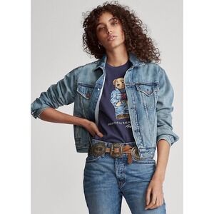 VINTAGE POLO RALPH LAUREN Denim Trucker Jacket Jean Cropped‎ Dungarees Light